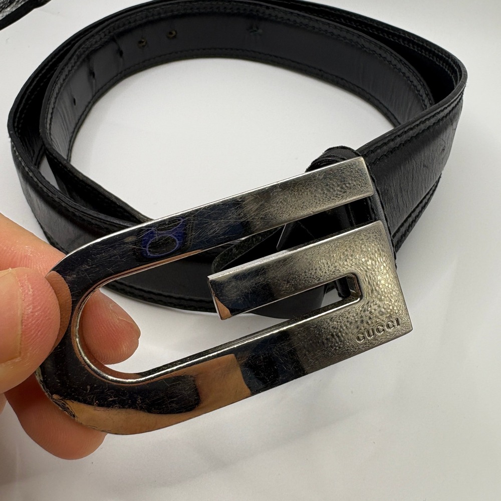 Gucci Mens Black Leather Belt Silver G Buckle 138590 100 40 Made in Italy
